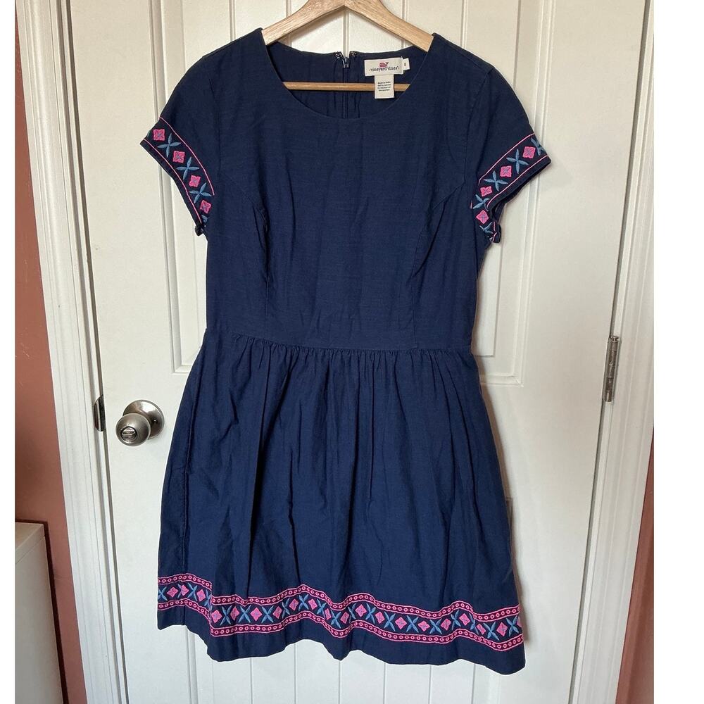 Vineyard Vines Embroidered Fit N Flare Dress W8 Deep Bay